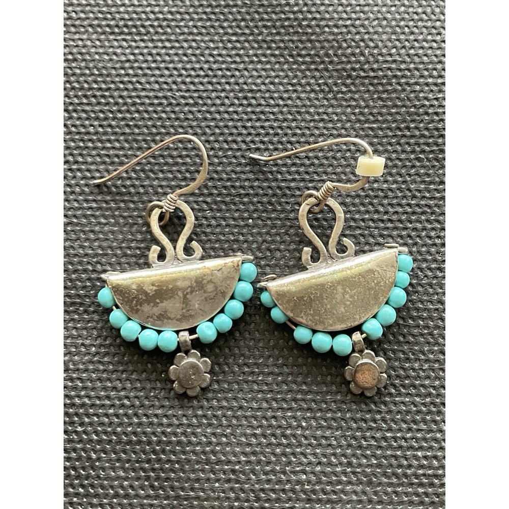 sterling silver & turquoise dangle earrings half-moon design Vintage Southwest